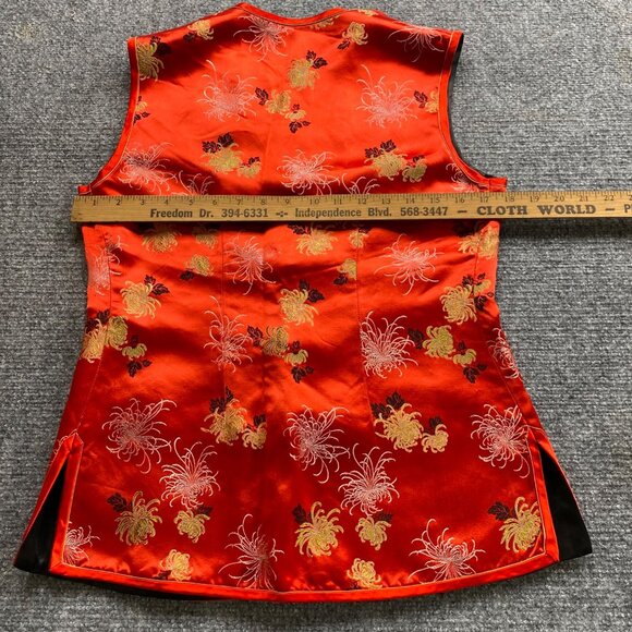 VTG Peony Brand Chinese Vest Womens M Reversible Red Black Floral Frog Closure - Picture 6 of 13